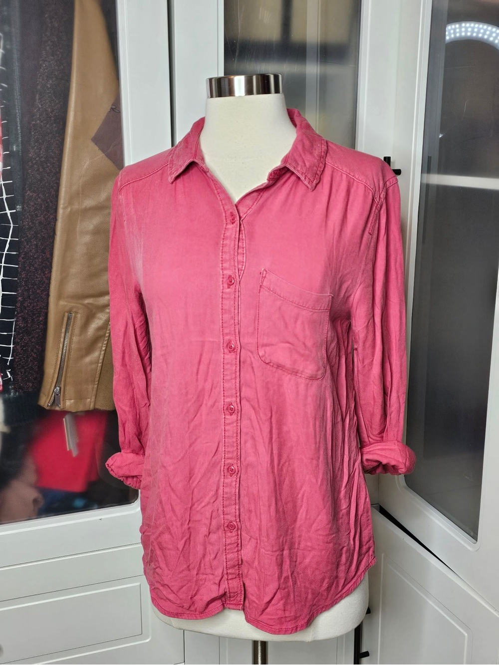 bp Pink Button-Front Long Sleeve Shirt